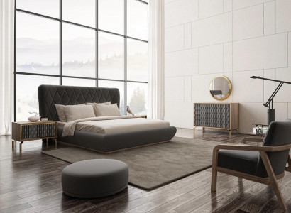 Design Komplett Schlafzimmer Bett Holz 2x Nachttische Kommode mit Spiegel